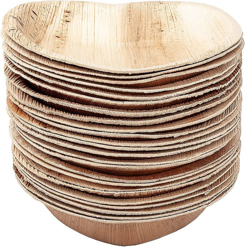 25 Compostable Heart Shaped Palm Leaf Plates - 6.5 Inch - Party Supplies Disposable Plates for Appetizer Cake Dessert