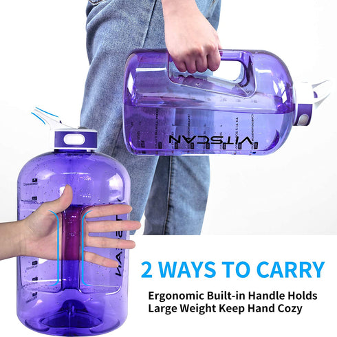 1 Gallon Water Bottle with Straw, Motivational Large Water Bottle with Time Marker, Big Clear Transparent Water Kettle Purple 128oz Water Bottles, Water Jug for Sports Water Bottle BPA Free