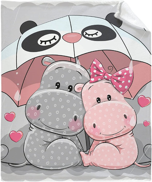 Nagasena Hippos with Umbrellas Fluffy Blanket Warm Bed Throws for Sofa and Pet,Ultra Luxurious Warm and Cozy for All Seasons 40"X30" XSmall for Pets/Toddler