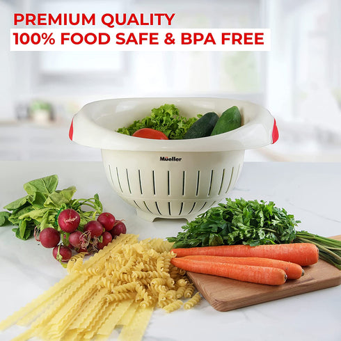 European Made Colander/Strainer, Heavy Duty Deep for Draining Pasta, Lettuce, Vegetables and Fruit, Dishwasher Safe, Beige