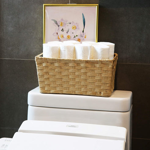 SLPR Woven Wicker Storage Baskets with Compartments (Set of 2) | Rustic Farmhouse Woven Baskets for Kitchen