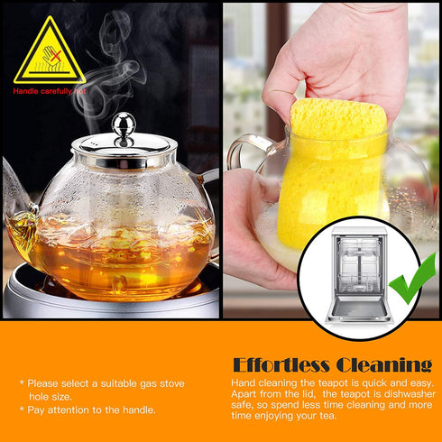 Glass Teapot With Removable Stainless Steel Infuser Premium Durable Borosilicate Glass Tea Kettle for Stovetop - Glass Flowering Tea Kettle With Infusers for loose Tea 1000 ml & Silicone Mat.