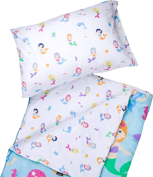 Wildkin Kids Microfiber Sleeping Bag for Boys and Girls, Includes Pillow Case and Stuff Sack, Perfect Size for Slumber Parties, Camping and Overnight Travel, BPA-free, Olive Kids (Mermaids)