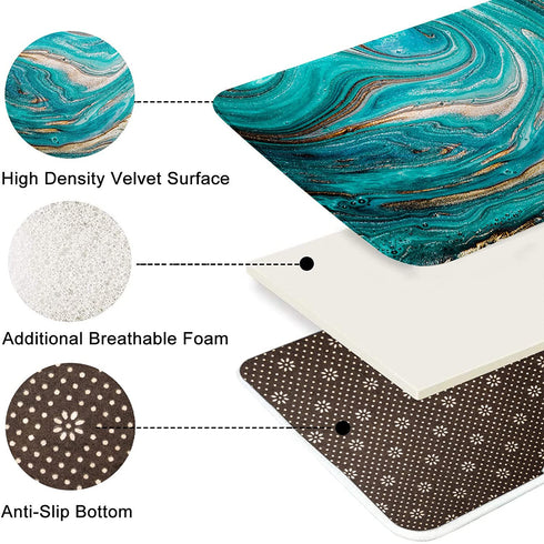 Britimes Bathroom Rug Set of 3, 3 Pieces Bath Mats Set for Bathroom, Green Marble Ripples No Silp Washable Cover Floor Rug Decorations for Kitchen Bathroom Bedroom