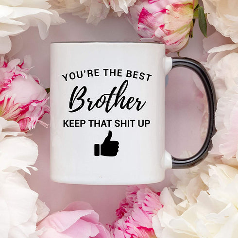 YouNique Designs Funny Brother Mug, 11 Ounces, Brother Gifts from Sister and Brother (Black Handle)