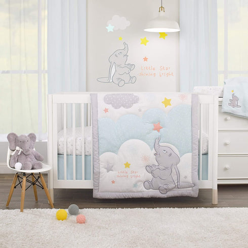 Disney Dumbo - Shine Bright Little Star Gray & White Fitted Crib Sheet, Grey, White