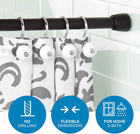 iDesign Cameo Metal Tension Rod, Adjustable Customizable Curtain Rod for Bathtub, Shower Stall, Closet, Doorway, 26-42 Inches, Matte Black