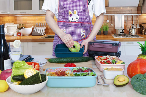 MINCOCO Bento Lunch Box Leak-proof Eco-Friendly Bento Box Food Storage Containers with Sauce Jar and Stainless Spoon&Fork for Adults Women Men Kids