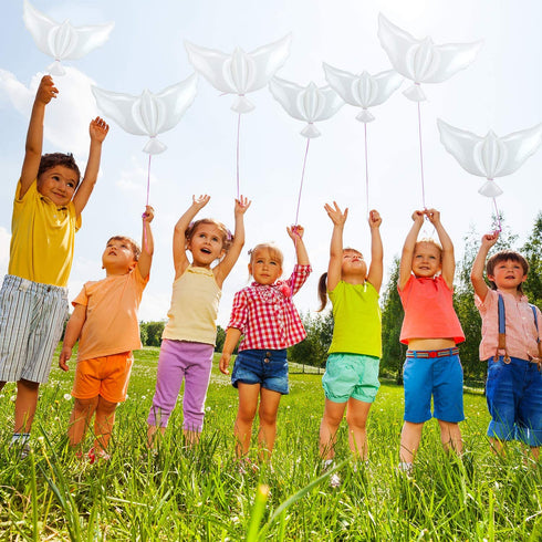 Sumind 24 Pieces White Peace Dove Balloons White Memorial Balloons Dove Foil Balloons Pigeon Bird Balloons Ceremonies Party Decorations for Wedding Funeral Birthday Engagement Party