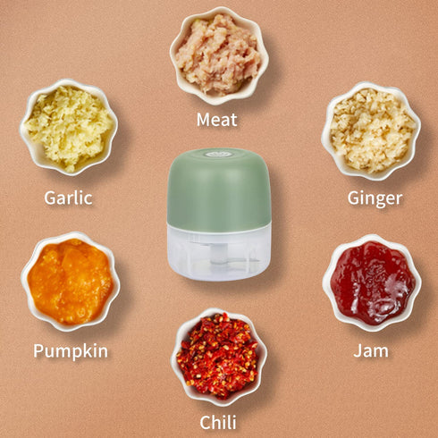 Electric Garlic Chopper USB Rechargeable Wireless Vegetable Mincer Portable Mini Baby Food Processor Onion Mincer for Vegetables/Parsley/Chili/Ginger ,(100ml) Green