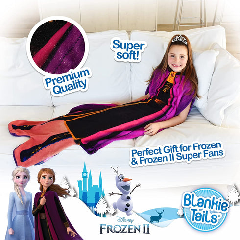 Blankie Tails | Disney Frozen Wearable Blanket - Frozen Disney Movie Double Sided Soft Disney Blanket Minky Fleece Blanket (56'' H x 30' W (Kids Ages 5-12), Frozen 2 - Anna Dress)
