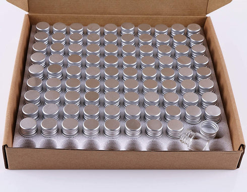 MaxMau 100 Sets Small Glass Bottles with Aluminum Cap Screw Top Lids 5 Milliliter Tiny Vials DIY Art Craft Storage