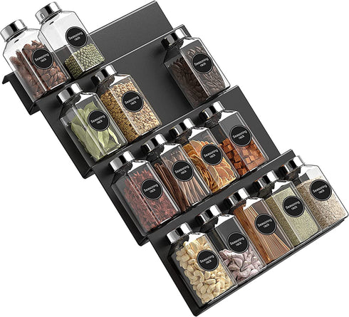 Grarry Acrylic Spice Rack Tray Insert 4 Tier Spice Drawer Organizer for Kitchen Cabinets, Large - 4 Slanted Tiers for Garlic, Salt, Pepper Spice Jars, Seasonings, Vitamins, (10.25x16.5 inch, 1pack)