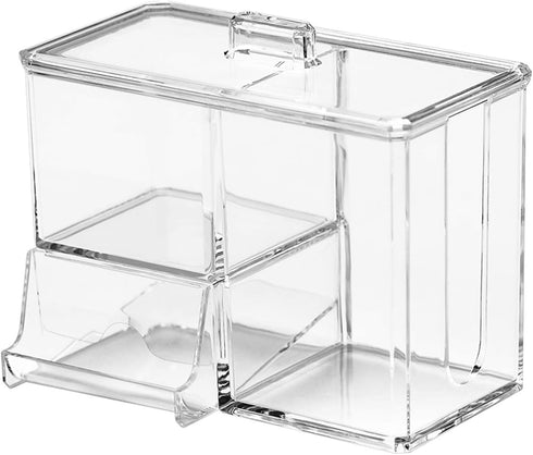LENNXIER Round Cotton Pads Holder Cotton Balls Swab Holder Container with Lid 4-Grid Q-tip and Cotton Ball Holder Makeup Pad Box Cosmetic Storage Case,Acrylic Crystal Clear