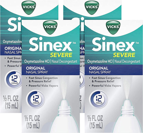 Vicks Sinex SEVERE, Nasal Spray, Original Sinus Decongestant for Fast Relief of Cold & Allergy Congestion, Sinus Pressure Relief, 0.5 Fl. Oz (Pack of 4)