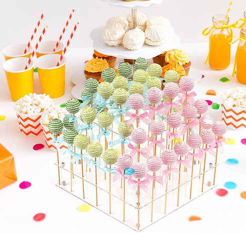 Acrylic Cake Pop Display Stand, ANMEISH 56 Hole Clear 3 Tier Square Lollipop Holder, Ideal for Weddings Baby Showers Birthday Party Anniversaries Holiday Candy Decorative
