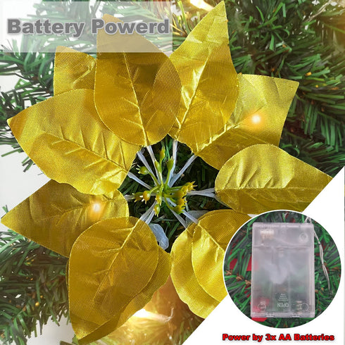 IronBuddy 9ft Lighted Christmas Garland Artificial Pine Garland with 30 LEDs 6 Flowers and 30 Ball Ornaments Mantle Garland Greenery Garland for Christmas Holiday Party Wedding Home Decor (Gold)