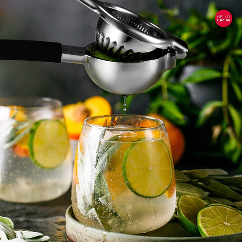 HELLO CUCINA Stainless Steel With Silicon Handle Top Quality Lemon Squeezer, Premium Manual Citrus Juicer, Portable Hand Held Fruit Juice Press - an Essential Kitchen Extractor Gadget