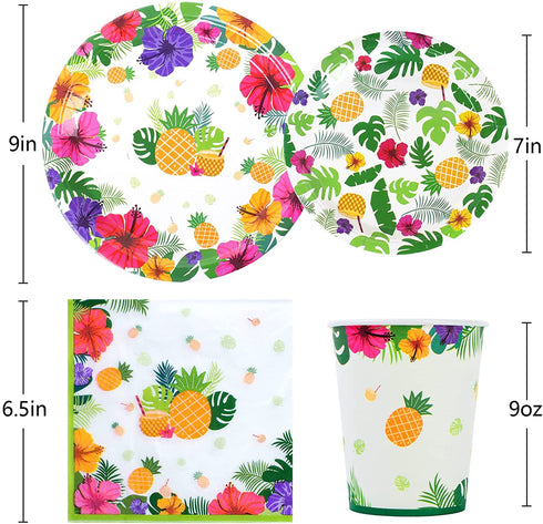 Hawaiian Luau Party Supplies, Tropical Paper Plates and Napkins Cups Sets Serves 30