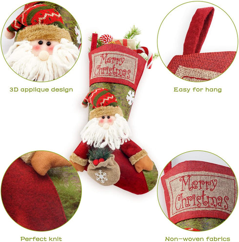 COOLWUFAN Christmas Stockings, 3 Pack 19" Personalized Xmas Stockings with 3D Snowflake Santa, Snowman, Reindeer for Family Holiday Christmas Party Decorations