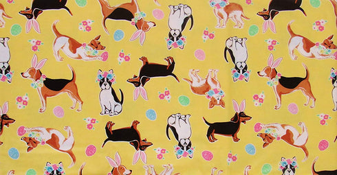 Mainstream Happy Easter with Dogs Vinyl Flannel Back Tablecloth (Yellow, 60inch Round)