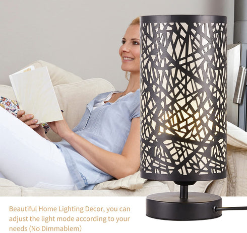 Bedside Table Lamp, Side Table Lamp for Bedroom, 3 Color Bulb Included, Small Table Lamp with Metal Shade, Nightstand Lamps for Bedroom Living Room, Dorm, Office