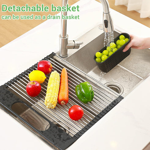 Roll Up Dish Drying Rack with Utensil Holder, Ohuhu Sink Dish Drying Rack 17.3" L x 15.6" W Dish Drainer Multipurpose Collapsible Dish Racks for Kitchen Counter Organizer
