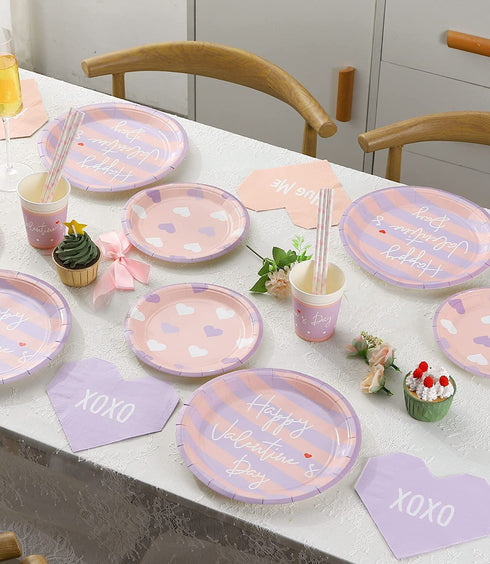 Valentines Day Plates and Napkins and Cups - Serves 16 - Valentine Decor Party Supplies Paper Straws Valentines Day Decor Valentine's Day Decorations