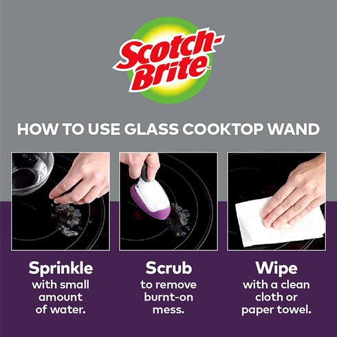 Scotch-Brite Glass Cooktop Wand with Refill Pads, Cleans With Just Water, Tackle Burnt-On Messes, 1 Wand and 2 Replacement Heads
