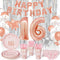 Decorlife 155PCS Sweet 16 Birthday Decorations for Girls, Rose Gold Sweet 16 Birthday Party Supplies Serves 16, Complete Pack Includes Tableware, 40Inch Balloons, Fringe Curtains, Banner