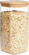 ComSaf Airtight Glass Storage Canister with Wood Lid (50oz), Clear Food Storage Container Jar with Sealing Bamboo Lid for Noodles Flour Cereal Rice Sugar Tea Coffee Beans