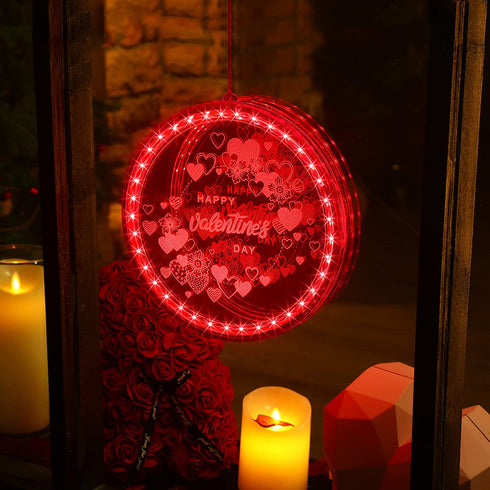 Valentine's Day Lighted Window Decorations, 8.2 inch Valentines Window Lights Battery Operated, Backdrop String Lights for Windows Bedroom Party Holiday Wall Decorations (Heart Style)