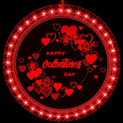 Valentine's Day Lighted Window Decorations, 8.2 inch Valentines Window Lights Battery Operated, Backdrop String Lights for Windows Bedroom Party Holiday Wall Decorations (Heart Style)