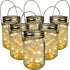 Outdoor Solar Powered Mason Jar Lights 6 Pack Waterproof 30 Mini LED Fairy Star Firefly Garden Table Decorations Patio Lighting Decor Lanterns Backyard Tree Hanging Lawn Porch Decorative Warm White
