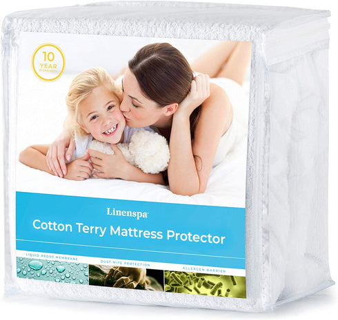 Linenspa Mattress Protector-Waterproof--Vinyl Free, Twin XL, Cotton Terry Top
