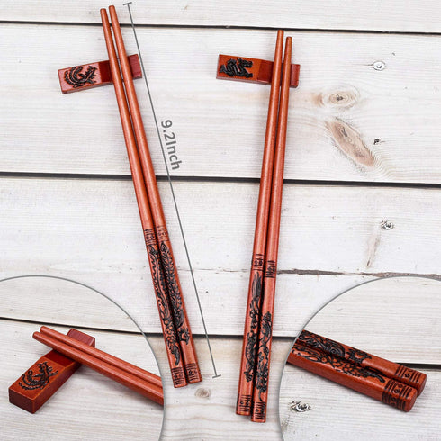GANGUOLA Chopsticks Reusable Chinese Chopsticks Dragon and Phoenix Carve on Chopsticks with Holder? Carrying Bag Chopsticks Set with Unique Package(5 pairs)