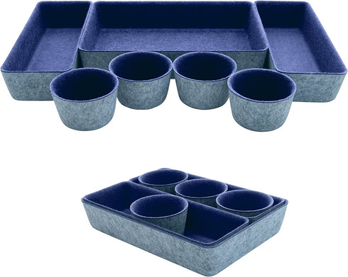 Teeo Felt Drawer Organizer Container Caddy Jewelry Tray Makeup Storage Organizers Home Office Desk Cosmetic Bins Dividers Box Compartment Nursery Bedroom Closet Organization, Pack of 7, Navy