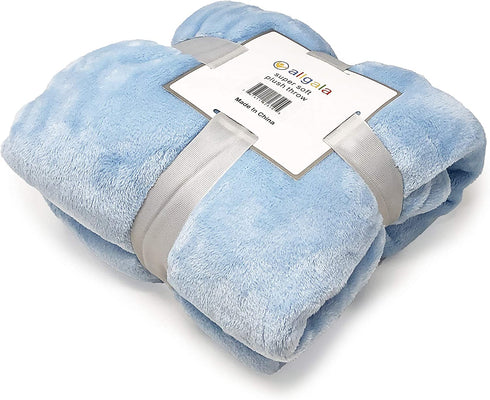 Allgala 60x45 Super Soft Flannel Plush Light Weight Throw Blanket-Light Blue-BLK82310