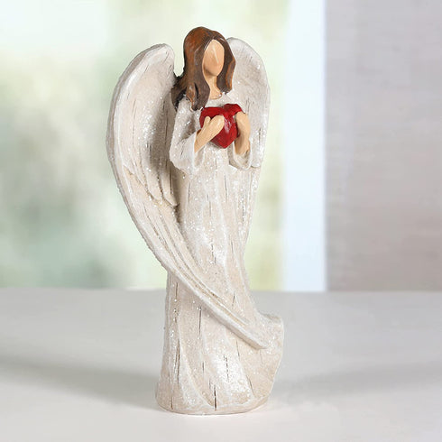 HODAO Angel Figurines Little Angel Set Interior Desktop Decoration Angel Decorations 5.8inch(Angel Holding red Heart)