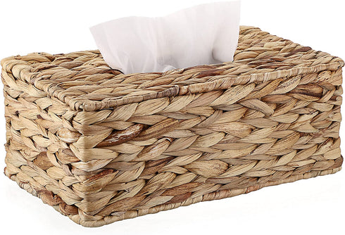 Sumnacon Rectangular Woven Tissue Box Cover - Natural Water Hyacinth Wicker Tissue Box Holder, Decorative Napkin Paper Holder for Bedroom Bathroom Home Office Store Decor