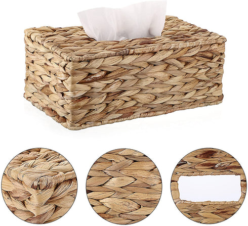 Sumnacon Rectangular Woven Tissue Box Cover - Natural Water Hyacinth Wicker Tissue Box Holder, Decorative Napkin Paper Holder for Bedroom Bathroom Home Office Store Decor