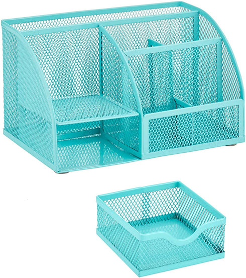 Annova Mesh Desk Organizer Office with 7 Compartments + Drawer/Desk Tidy Candy/Pen Holder/Multifunctional Organizer - Turquoise - Teal