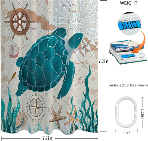 Bathroom Shower Curtain Sea Turtle Ocean Shower Curtains Fabric Waterproof Creature Landscape Beach Themed Bathroom Decor 72 X 72 Inches