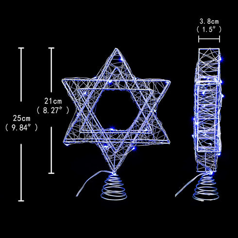 Impress Life Rattan Star of David Chanukah Christmas Tree Topper, with Warm White LED String, Wire Weaving, Battery Powered, 7'' Star Tree Topper for Diwali, Birthday, Wedding, Parties & Home