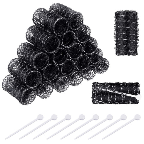 20 Pieces Hair Styling Brush Roller Hair Curler Roller Hair Mesh Roller and 20 Pieces Plastic Roller Picks for Women Girls Hair Styling (2.5 x 1.4 Inch,Black)