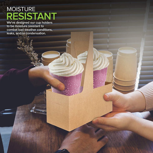 2 Cup Disposable Drink Carrier with Handle (25 Count) - Kraft Paperboard Cup Holder - Disposable Cup Holder for Hot or Cold Drinks - to Go Coffee Cup Holder for Food Delivery Service, Uber Eats