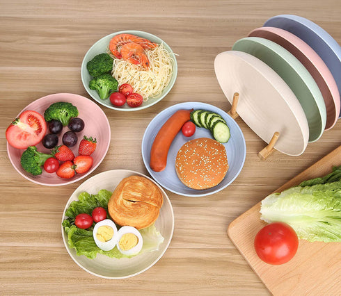 8.8 Inches Unbreakable Wheat Straw Plates - Reusable Plate Sets of 4 for Kitchen Dinner lunch Dishes - Dishwasher & Microwave Safe - Healthy for Kids Children & Adult, BPA Free & Eco-Friendly (Beige)