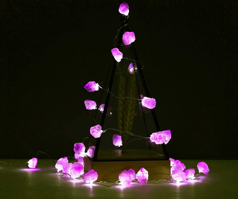 FLCSIed 10ft 40LED Decorative Amethyst LED String Lights Battery Operated with Remote 10 ft 40 LEDs Natural Crystal String Lights for Bedroom Party Indoor Birthday Wedding Decoration (40LEDS)