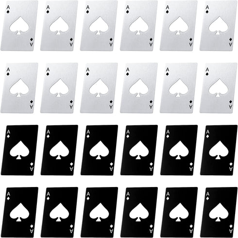 Poker Card Bottle Openers Stainless Steel Can Openers Beer Opener Ace Card Bottle Cap Openers Poker Cap Openers for Wedding Birthday Party Bridal Shower Table Tools Supplies (Silver, Black,,24 Pieces)