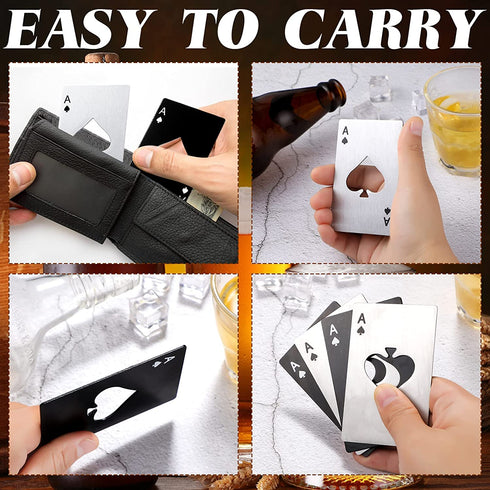 Poker Card Bottle Openers Stainless Steel Can Openers Beer Opener Ace Card Bottle Cap Openers Poker Cap Openers for Wedding Birthday Party Bridal Shower Table Tools Supplies (Silver, Black,,24 Pieces)